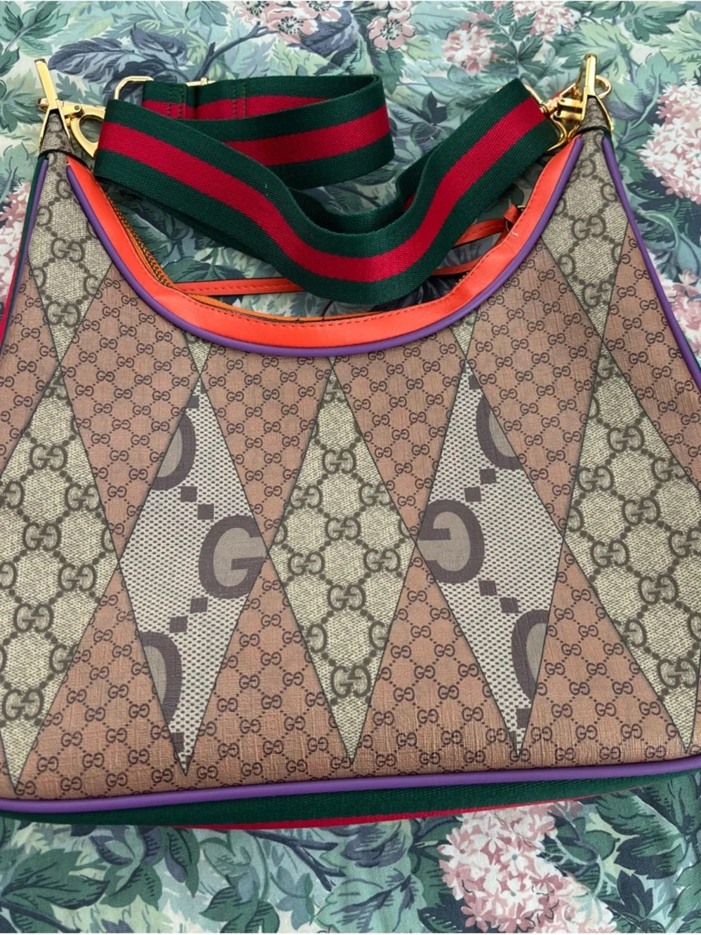 Gucci Multicolor Patchwork GG Canvas Shoulder Bag with Web Strap - Picture 2 of 5